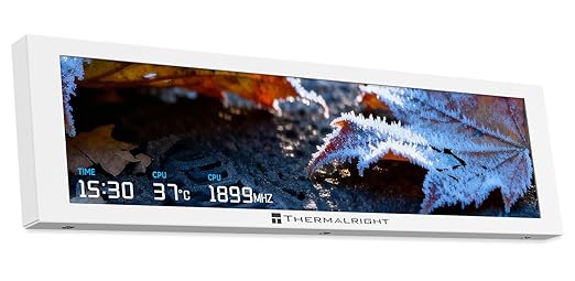 Trofeo Vision 9.16 LCD Real-Time PC Monitoring Screen 1920×480 Case Display USB Type-C Single Cable Hardware Stats and GIF Display for Desktop PC (White)