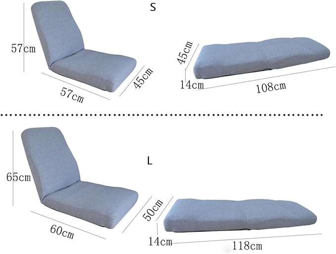 Floor Chair with Back Support Folding Sofa Chair with 5 Adjustable Position Padded Sleeper Bed Couch Recliner Floor Gaming Chair Silver-50x118cm