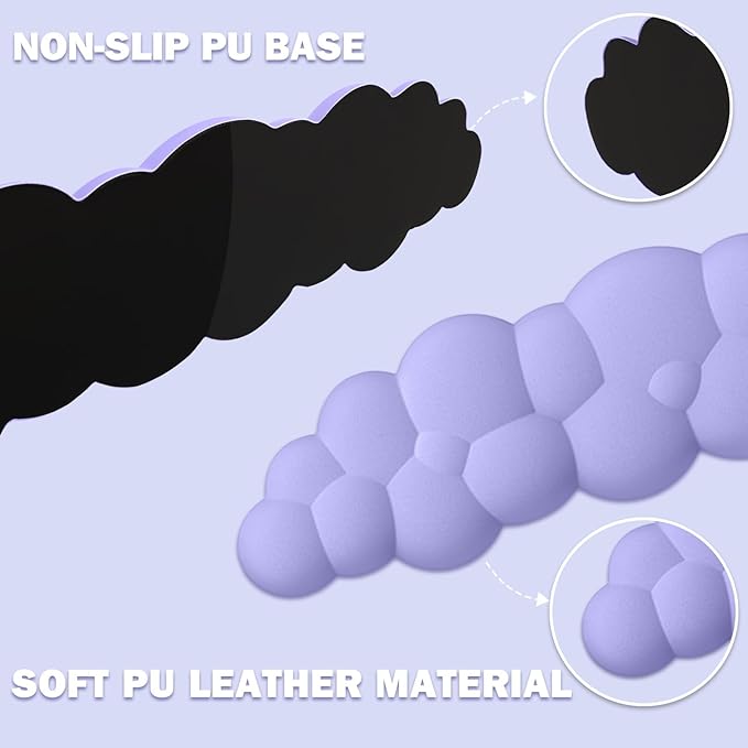 Cloud Keyboard Wrist Rest and Mouse Pad with Wrist Support Set Ergonomic PU Leather Mousepad Pain Relief Memory Foam Non-Slip for ComputerLaptopLavender Purple