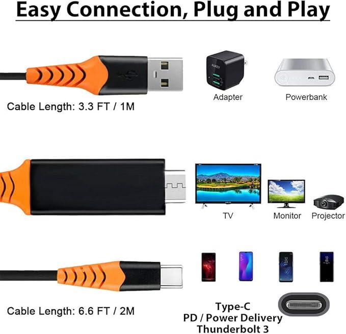 PRO USB Type-C HDMI Compatible with Motorola Razr 40 at 8k/4k Plus Power 6ft/1.8M Cable:Full 4k 2160p@60Hz/8k 7680x4320@30Hz Thunderbolt 3/4