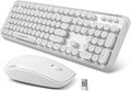 White Retro Typewriter Keyboard and Mouse Wireless Combo Cute Wireless Keyboard with Retro Round Keycaps2.4Ghz Full Szie Creamy Clicky &amp Satisfying Typing Keyboard&amp3 DPI Mouse for PC Laptop