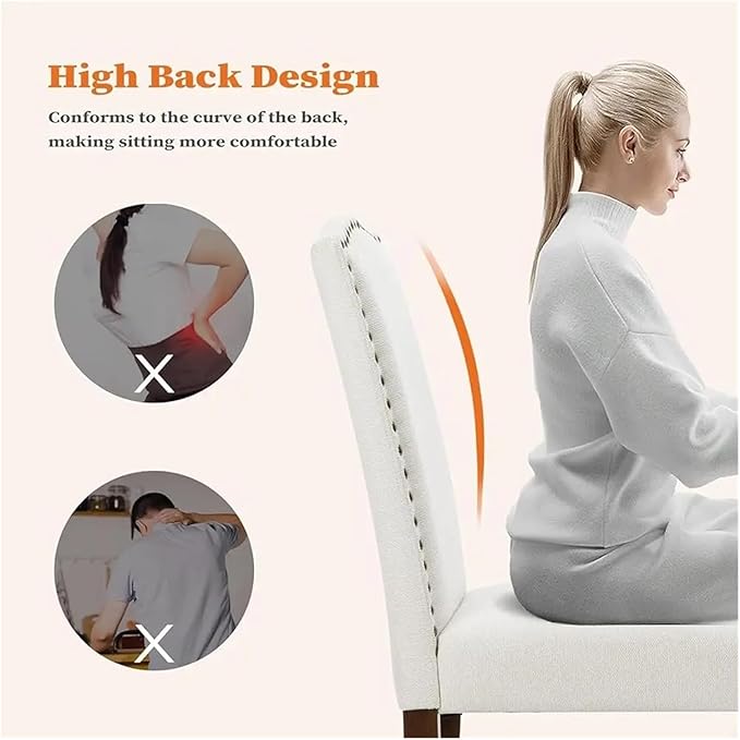 Adjustable Office Computer Chair with Armrest 1pcs Beige Upholstered Fabric Dining Room Chair with Nailhead Trim and Solid Wood Legs