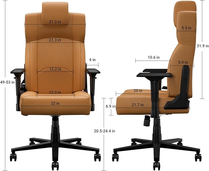 Gaming Chair Big and Tall for AdultsErgonomic Comfortable Wide Office Chair with Lumbar SupportDesk Computer Chair High Back 155° Recline with Angle LockPUYellow Brown