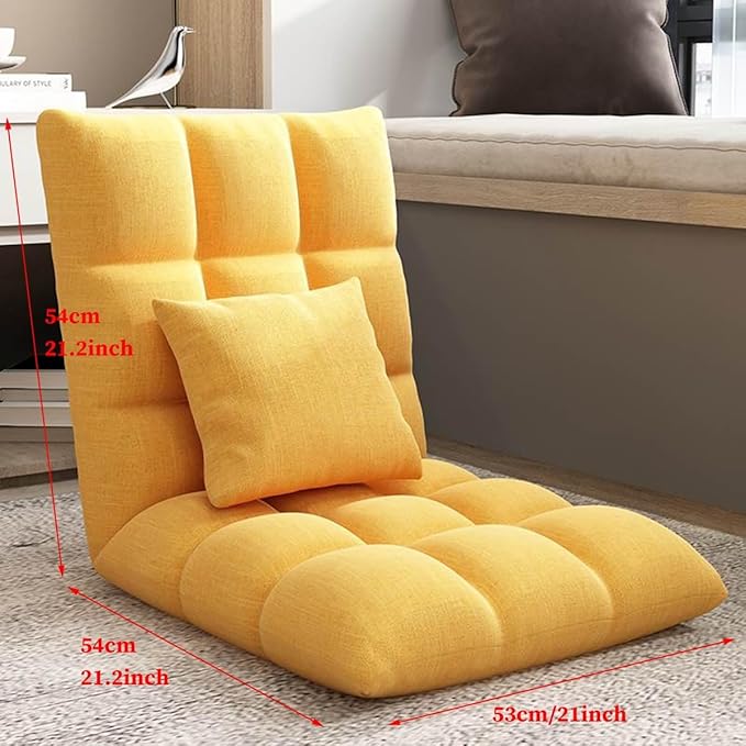 GIZNXBA Floor Chair with 6 Adjustable Positions Foldable Floor Lazy Sofa Folding Floor Gaming Chair with Pillow Meditating Floor Chair for Living Room Bedroom Office(/Gray A)