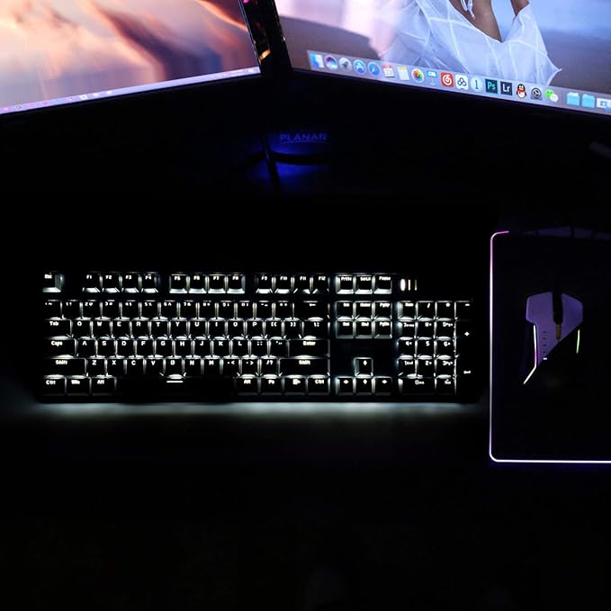 104 Keys Full Size Mechanical PC Gaming Keyboard | Hot Swappable LED Backlit Light Up Wired Mechanical Computer Keyboards | Brown Switch US Layout Black &amp Grey Keycaps Keyboard for Gaming