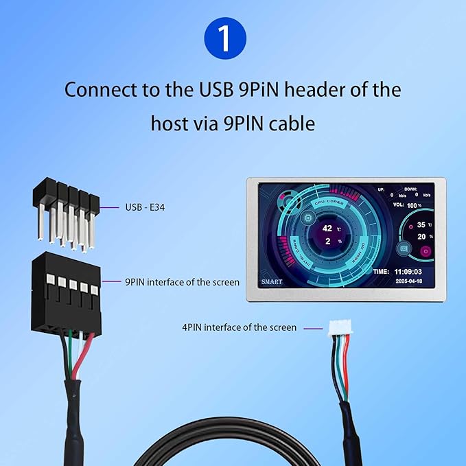 VSDISPLAY 5 Inch LCD Monitor 800x480 for Computer PC Case Temp Display Sensor Panel GPU CPU RAM Data MonitoringSilver