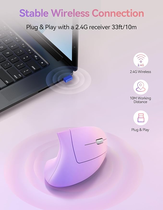 TECKNET Ergonomic Mouse Wireless Rechargeable Vertical Mouse for Carpal Tunnel Right Hand 4800 DPI 5 Adjustable Levels 2.4GHz with USB-A Receiver Silent Click for Laptop PC MacBook Desktop