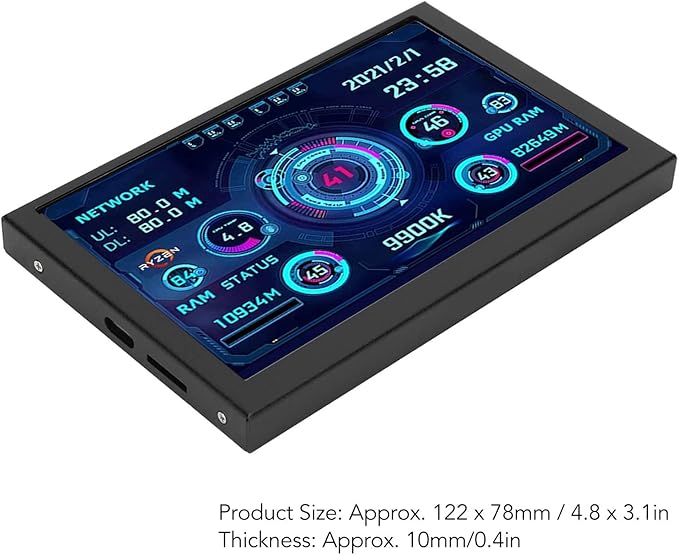 Gugxiom 5in PC CPU Data Monitor 800x480 Built in Selectable Themes Detailed Display and Easy Connection for System