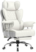 COMHOMA Big and Tall Office Chair High Back Leather Gaming Chair with Footrest Executive Ergonomic Office Chairs with Pocket Spring Lumbar Support and with Outward Fixed Soft Armrests