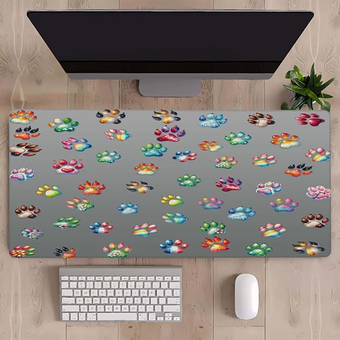 Large Cute Gray Paw Mouse Pad Waterproof Computer Extended Desk Protector Mat Non-Slip Rubber Base Mousepad for Office Computer Keyboard Laptop and Home Desk Mice Pad35.4x15.7 in