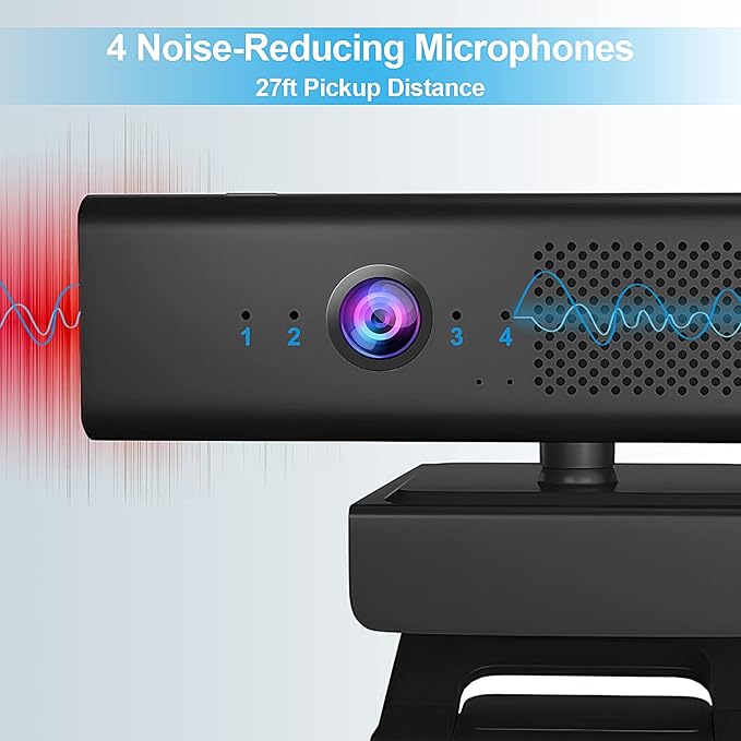 ROTOPATA Webcam with Speakers and Mic Full HD 1080P/30FPS Computer Camera for Streaming Video Conference  4 Noise-Cancelling Mics Privacy Cover 90°FOV USB-A Webcam for PC Desktop Monitor Laptop