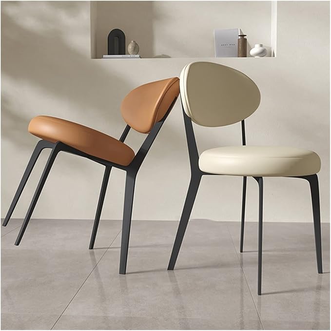 Adjustable Office Computer Chair with Armrest Leather Dining Chair Home Furniture Restaurant Dining Chair Creative Household Dining Chair(White-Orange)