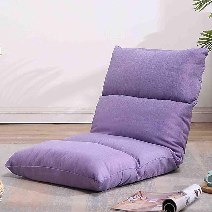 Floor Gaming Chair Fold Up Balcony Chair Tatami Mat Window Seat Cushion Back Support Chair Ergonomic Cushions for Bed (Color : Purple)