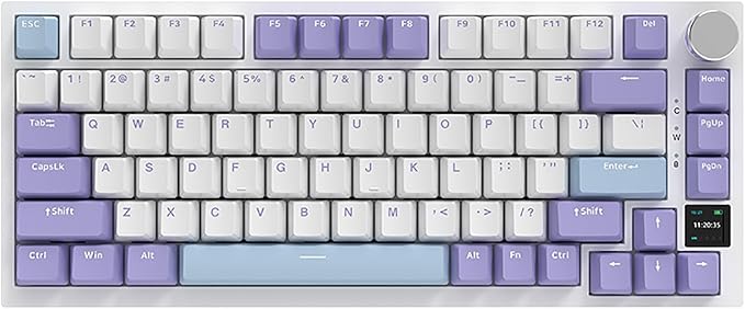 AJAZZ AK820 Pro 75% Gasket RGB Wireless Mechanical Keyboard with TFT Screen Volume knob Bluetooth/2.4G/Wired 3-Modes Compact 82 Hot-Swap Keys Tricolor PBT Keycap 4000 mAh (Purple&ampBlue 3-Modes