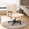 YCKEGEW Faux Leather Computer Chair Lift Swivel Chair Desk Study Chair Girls Comfortable Bedroom Chairs for Student ReadRolling Task Chair Easy Assemble(Milk Whitewith Armrest)