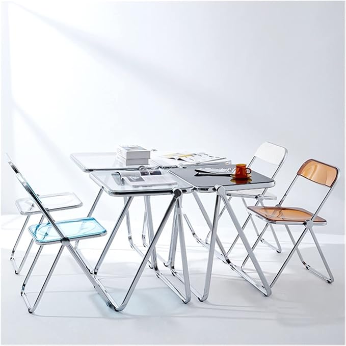 Adjustable Office Computer Chair with Armrest Dining Chairs Kitchen Folding Backrest Home Chair Transparent Furniture(White)