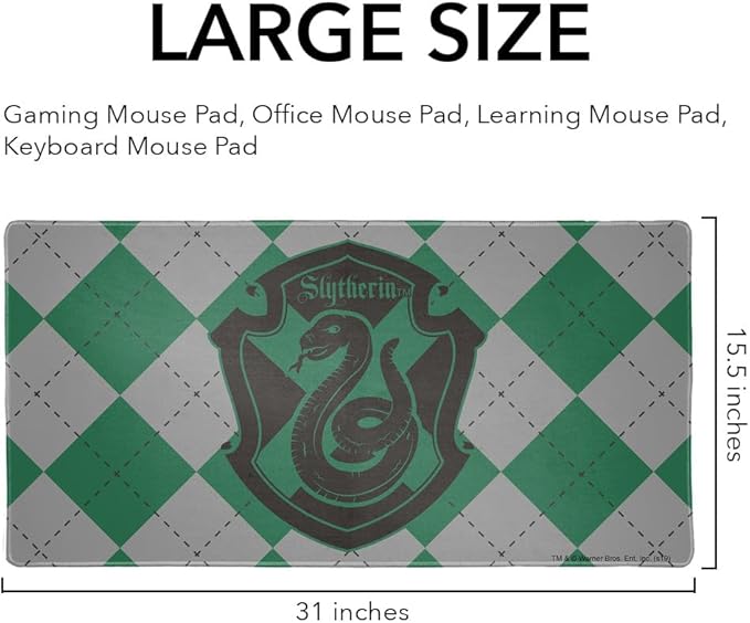 Harry Potter Slytherin Plaid Sigil Large Gaming Mouse Pad Desk Mat with Stitched Edges Non-Slip Base for Gamer Home and Office 31.5 x 15.7