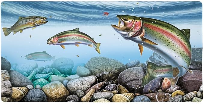 Trout Fishing Large Gaming Mouse Pad Desk Mat with Stitched Edges Non-Slip Base for Gamer Home and Office 31.5 x 15.7