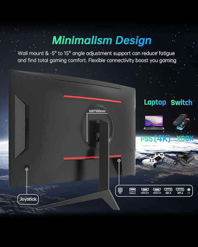 KTC 32 inch Curved Gaming Monitor 2K 180Hz 185Hz 1440P PC Monitor 1500R Frameless 1ms HDR FreeSync Premium DisplayPort/HDMI/USB VESA Wall Mount H32S17