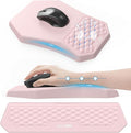 Ergonomic Mouse Pad and Keyboard Wrist Rest Support Set Massage Design Mousepad for Carpal Tunnel Pain Relief Memory Foam Non-Slip PU Base for Computer Desk Pink