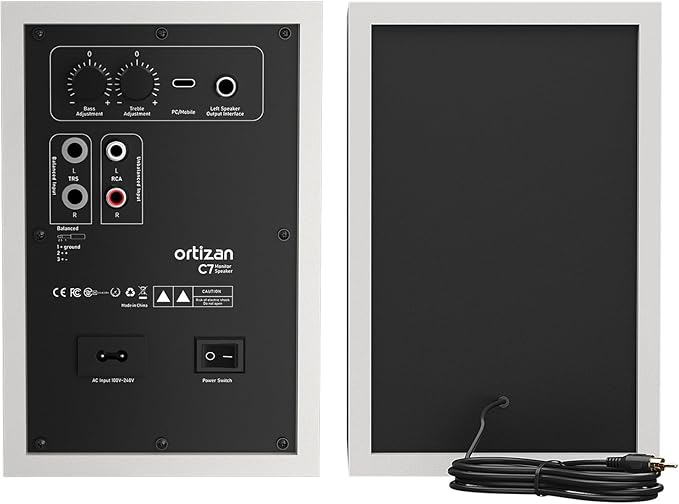 Ortizan C7 Dual-Mode 2.0 Studio Monitors Active Monitor Speakers for Near Field Music Production Bluetooth 5.3 Wireless Computer PC Monitor Gaming Bookshelf Speakers(Pair White)