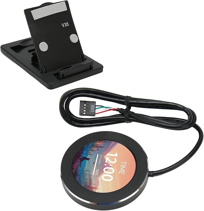 Liquid Cooler LCD Screen - 2.1in Round Secondary Computer Screen 480x480 Watercooler Screen Multi Functional for Desktop Chassis
