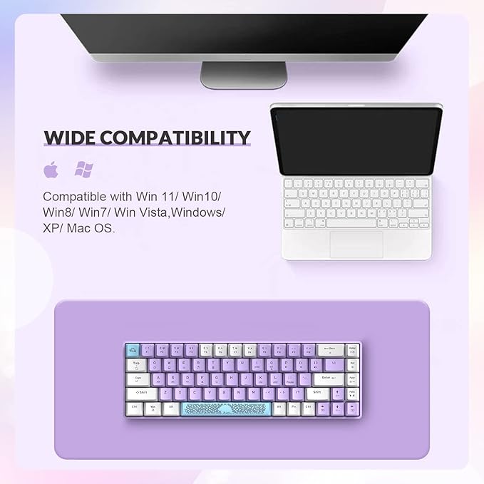 T8 60% Mechanical Gaming Keyboard68 Keys TKL Compact US Layout Wired Keyboard18 Chroma RGB BacklitBlue SwitchFull Anti-ghostingPro Custom Coiled USB-C Cablefor PCMacPS4Xbox-Lavender