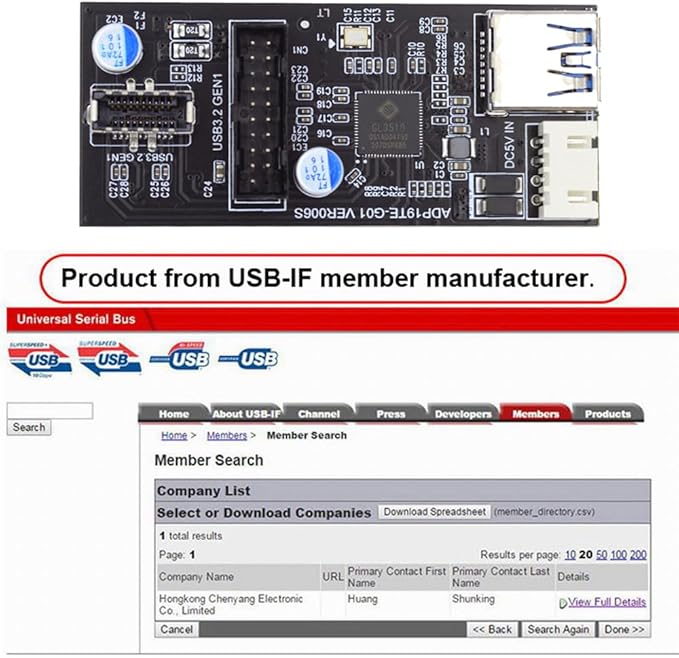 Xiwai Type-C USB-C &amp 19/20Pin Header Splitter to USB 3.0 20Pin &amp Type-E Dual Ports Female PCBA Type Adapter HUB 5Gbps