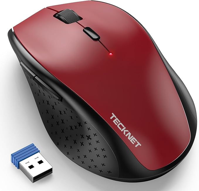 TECKNET Pro Wireless Trackball Mouse Bluetooth Mouse with Ergonomic Thumb Control USB-C Rechargeable RGB Light Mice with Adjustable DPI 3-Device Connectivity (BT or 2.4G)for PC/Mac/Laptop - Red