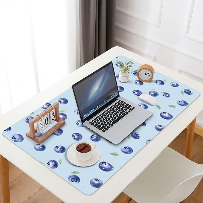 Cute Kawaii Blueberry Blue Extended Gaming Keyboard Mouse Pad Non-Slip Leather Home Office Desk Mat Protector Laptop Desk Pad Writing Pad