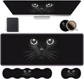 Ergonomic Keyboard Wrist Rest &amp Mouse Pad Wrist Rest Set Large XXL Gaming Desk Mat 31.5x 11.8 with Memory Foam Easy Typing Pain Relief for Office &amp Home Cute Black Cat Face