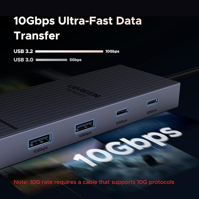 UGREEN 7 in 1 Docking Station Dual Monitor USB C Hub Dual 4K@60Hz HDMI Display 10Gbps USB-A/C Data Ports 100W PD Aluminum Revodok Pro Laptop Docking Station for HP Thinkpad Dell and More