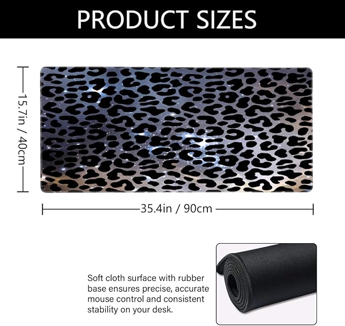 Galaxy Universe Leopard Cheetah Large Mouse Pad Gaming Mousepad Desk Mat for Desktop Computer Keyboard Waterproof Mouse Mat Desk Pad with Non-Slip Base for Game School Office Home 35.4 x 15.7