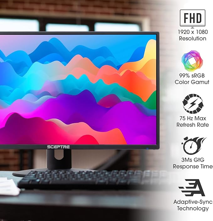 Sceptre New 22 Inch FHD LED Monitor 75Hz 2X HDMI VGA Build-in Speakers Machine Black (E22 Series) 1920 x 1080 Pixels