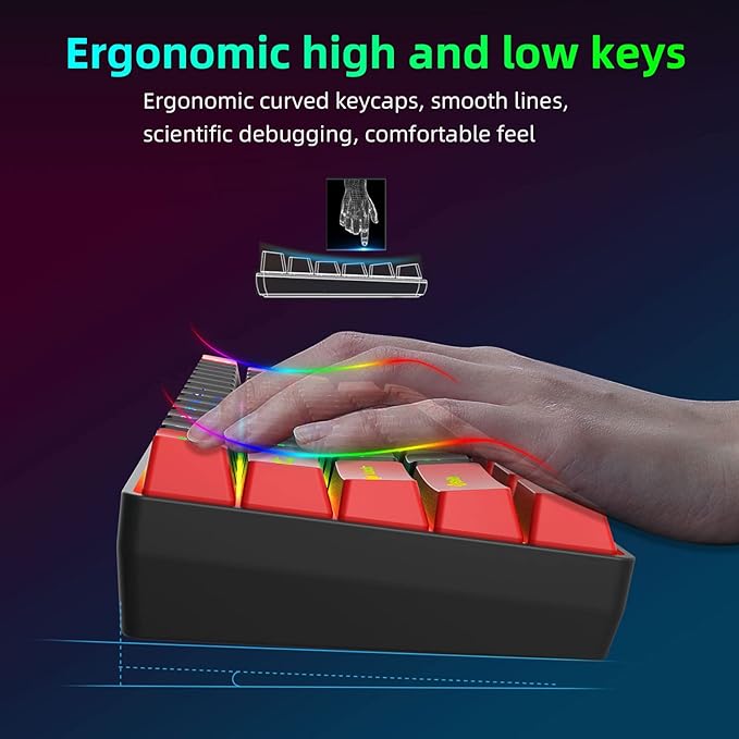 Snpurdiri 60% Wired Gaming Keyboard Ultra-Compact RGB Backlit Small Gaming Keyboard for PC Computer Gamer (Red and Black)