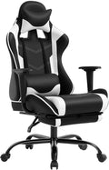 BestOffice | Ergonomic Gaming Chair | White | Reclining Computer Chair with Lumbar Support Headrest Pillow Adjustable Footrests | 360 Swivel with Heavy Duty Wheels | for Home &amp Office