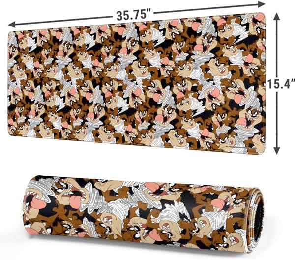 Skinit Extra Large Gaming Mouse Pad - Officially Licensed Taz Super Sized Pattern Design with Stitched Edges Waterproof Non-Slip Rubber Base Desk Mat for Keyboard &amp Mouse 35.75 x 15.4 inches