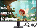 LG Ultra Smooth 27 Gaming Monitor 144Hz Overclock AMD FreeSync &amp G-Sync Compatible 1ms Response IPS Panel with Crosshair and Black Stabilizer with HDMI and HDMI to VGA Cable