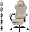 Ergonomic Gaming Chair Video Gamer Chairs Gaming Computer Chairs Gamer Chairs for Adults Massage Lumbar Support Swivel Height Adjustable Headrest Backrest Beige