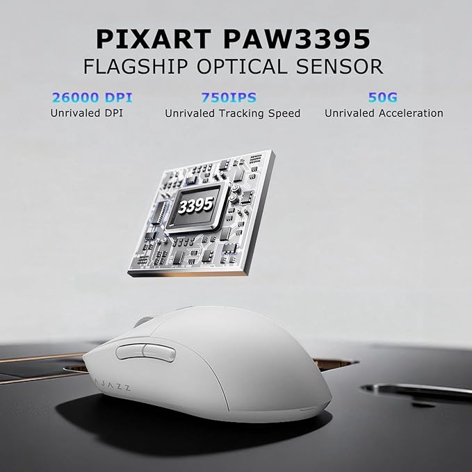 FIRSTBLOOD ONLY GAME. AJ199 Wireless Gaming Mouse PAW3395 Sensor 26000 DPI 60g Ultra-Lightweight with Interchangeable Shell 80M Clicks 50+ Hours Battery for FPS/MOBA Gaming (White)