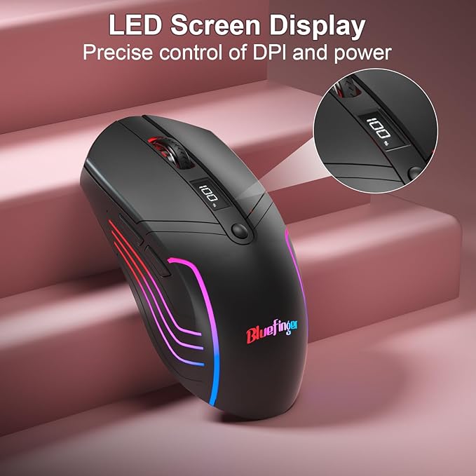 BlueFinger Wireless Gaming Keyboard and Mouse Combo RGB Backlit Tri-Mode Bluetooth/2.4G/USB-C Wired 98 Keys Quiet Keyboard with Number Pad Volume Knob &amp Screen 4800 DPI Mouse for PC/Mac/Lapto