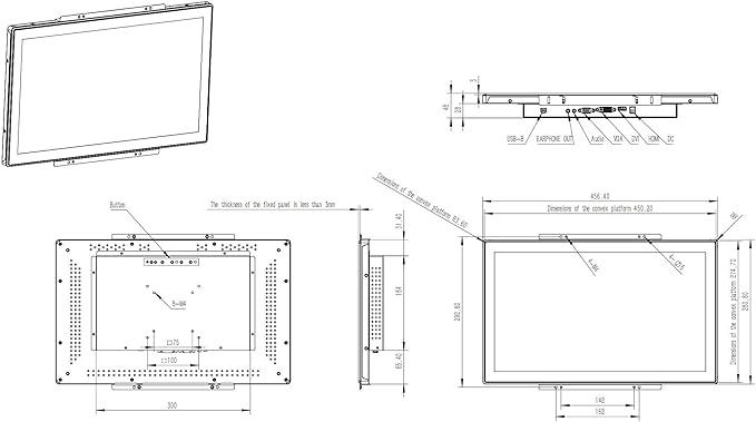 18.5 Inch Open Frame Capacitive Touchscreen Monitor1920x1080 Resolution 16:9 Aspect Ratio WaterproofVESA+Panel Mount for Kiosk Automation POSVendingHMI and Digital Signage 7x24h Work