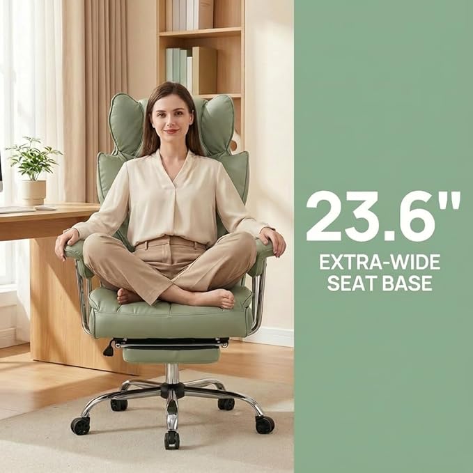 Big and Tall Office Chair 400lbs - Heavy Duty Executive Desk Chair with Footrest High Back PU Leather Ergonomic Computer Chair with Extra Wide Seat &amp Thick Cushion for Home Office (Green)