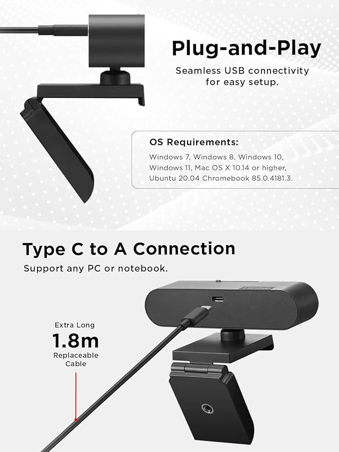 Lenovo Performance FHD 1080p Webcam USB-CLog-on with Windows Hello Dual Microphones 95 Degree Lens and 4X Digital Zoom Sliding Privacy Shutter Black