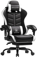 GTPLAYER Gaming Chair Computer Gaming Chairs for Adults with Footrest Height Adjustable PC Game Chair with 90-155° Recline &amp Removable Headrest Lumbar Support Black-White