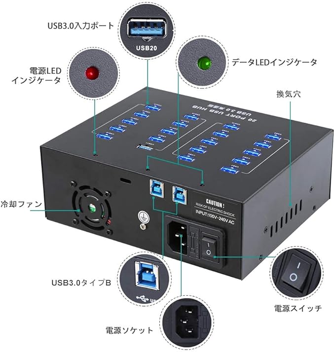 [Upgraded Version] Sipolar USB hub A-213P High Speed Multi Ports USB 3.0 Data Hub for Cell Phone/Tablets with Mounting Brackets