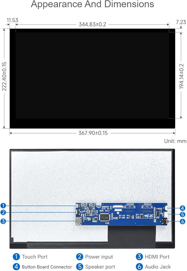 15.6inch QLED IPS Display for Raspberry Pi/Jetson Nano/PC/Game Console 1920 × 1080 100% SRGB Touch Screen Toughened Glass Panel