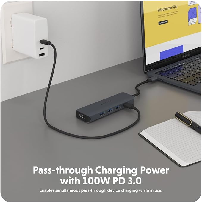 HyperDrive Next 6 Port USB Hub – USB C to HDMI 4K60Hz Display 10Gbps Data Transfer 100W Power Delivery Charging 3X USB-A — Compatible w/MacBook Pro MacBook Air PC and Chromebook