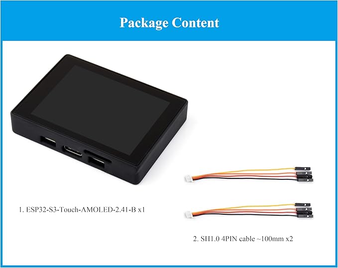 ESP32-S3 2.41inch AMOLED Capacitive Touch Display Development Board 600x450 Resolution 16.7M Colors 32-bit LX7 Dual-Core Processor Support Wi-Fi and Bluetooth 5 Rich Interfaces (with Case)