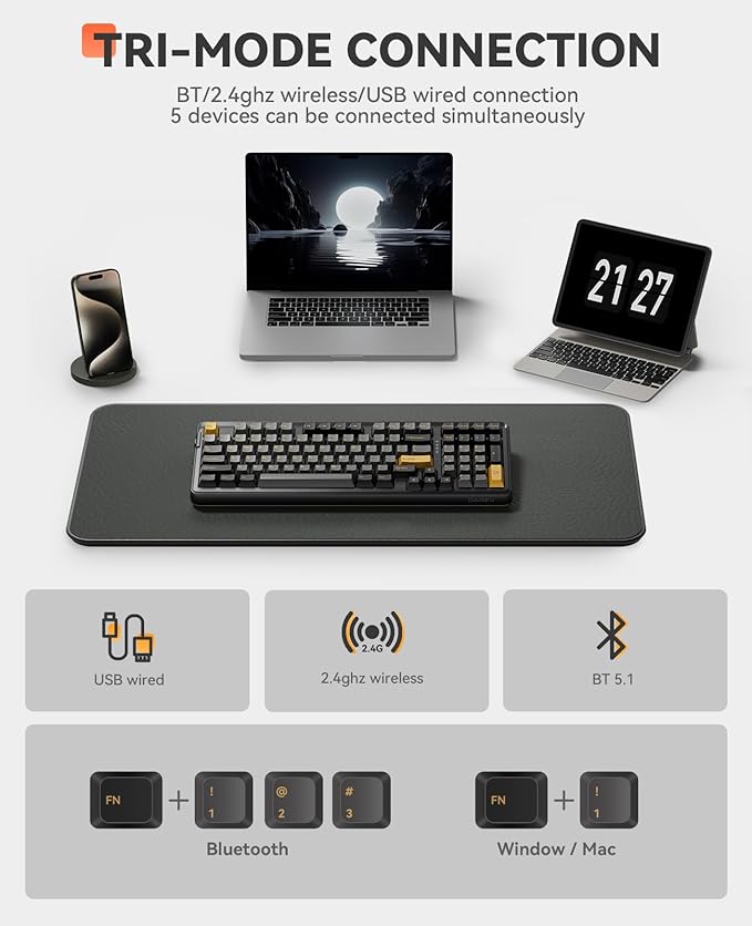 DAREU Wireless Keyboard and Mouse:EM901X Wireless Gaming Mouse &amp EK98PRO Gasket Wireless RGB Gaming Mechanical Keyboard Combo